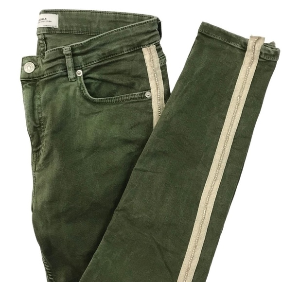 Zara Women olive & rhinestones skinny jeans